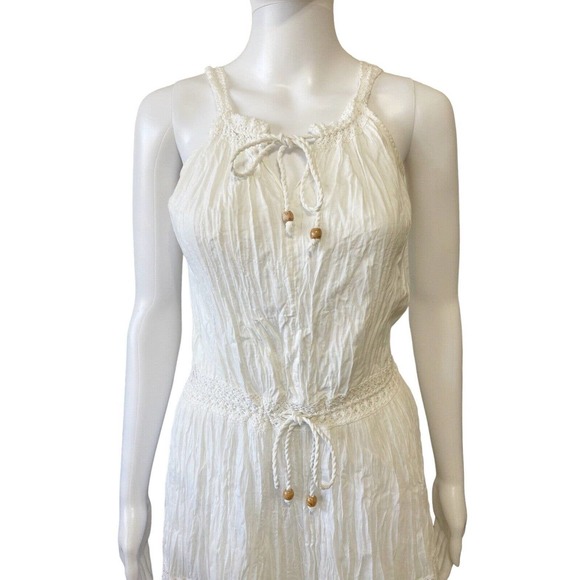 Casa Blanca White Coastal Beach Midi Dress Crochet Tie Waist Size 36 - Picture 2 of 12